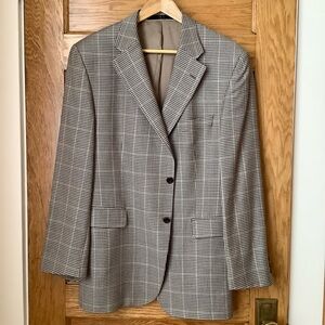 DAKS LONDON Neutral Wool & Silk Plaid Checkered Blazer Size 44R